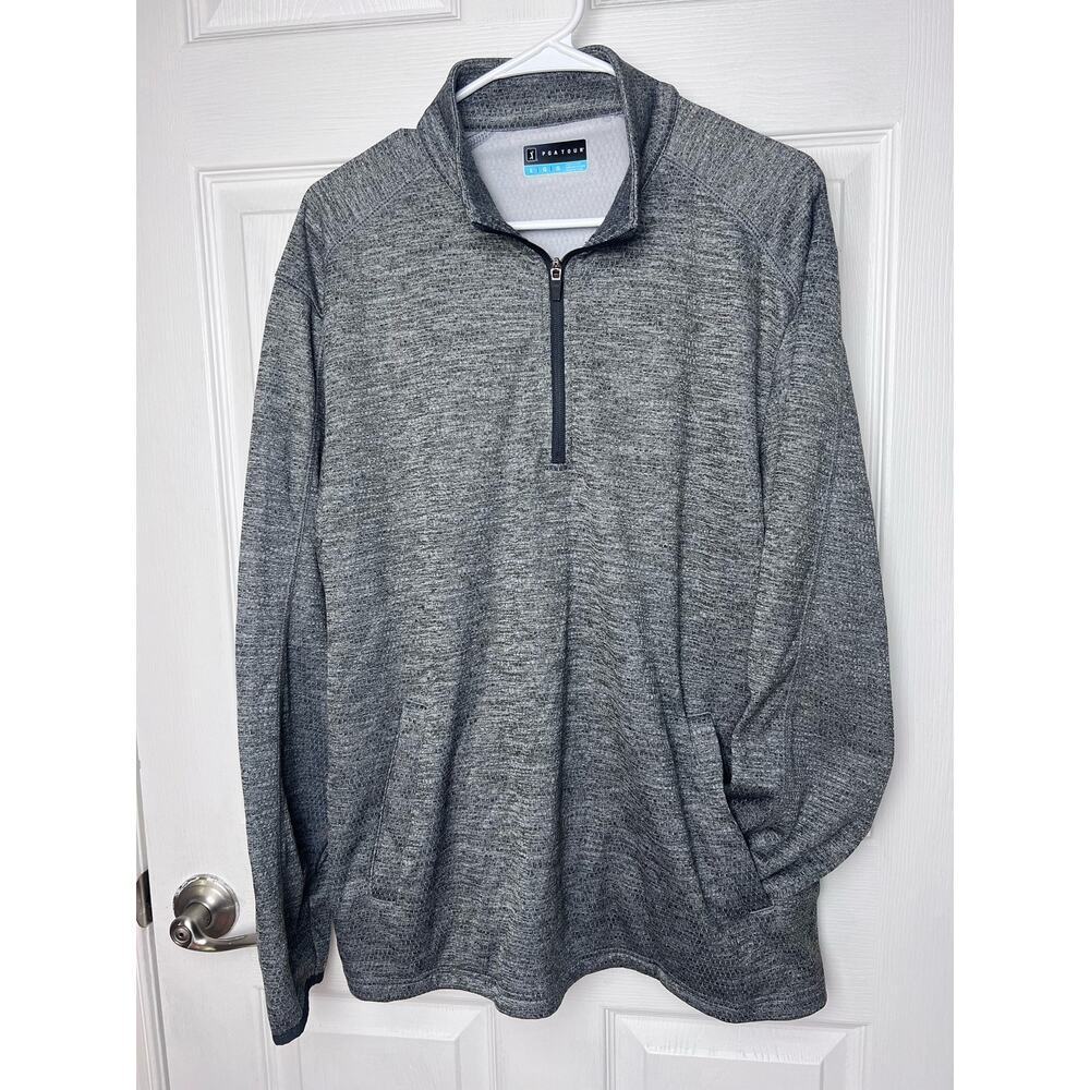 PGA Tour Gray Pullover Quarter Zip Long Sleeve Fleece Lined Men Size L